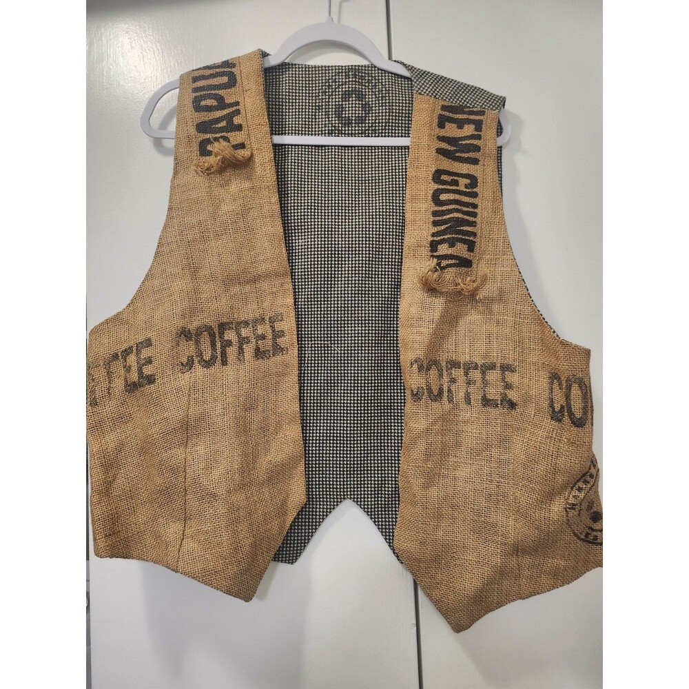 RARE, CUSTOM AUTHENTIC COFFE BEAN BAG VEST FULLY LINED W/WOOL-BLEND FABRIC, XL